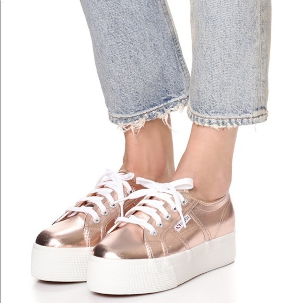 Superga rose gold metallic platform shoes 10 creepers